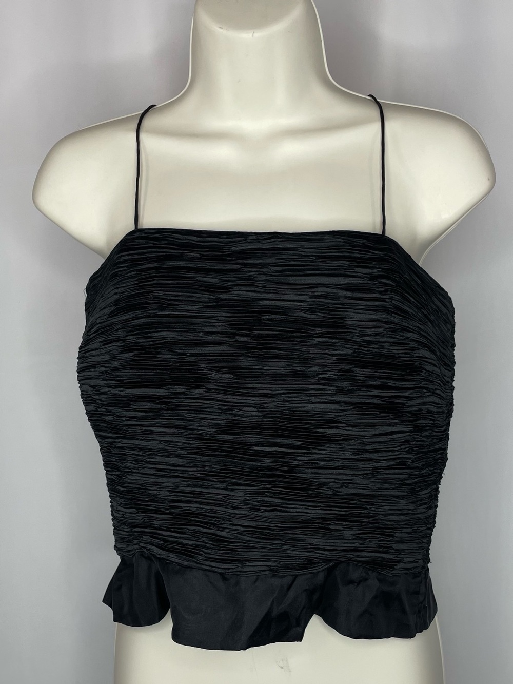 Vintage 80’s Mary McFadden Couture Black Plisse Pleated Ruffle Cami Top 14
